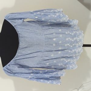 Blue and White Floral Blouse